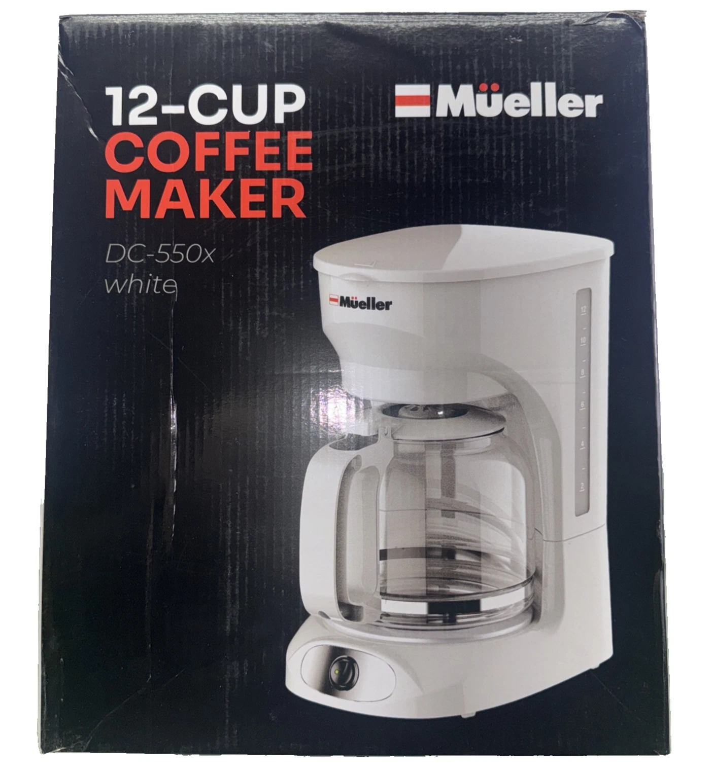 Mueller 12 Cup Coffee Maker DC-550X White Drip Brewer Keep Warm Anti-Drip New