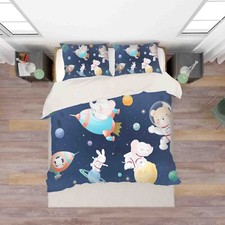 3D Animal Astronaut Rocket Kids Quilt Cover Set Duvet Cover Bedding Pillowcases