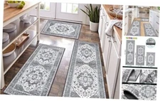 HEBE Farmhouse Kitchen Rug Sets 3 Piece with 20"x32"+20"x48"+20"x59" Grey