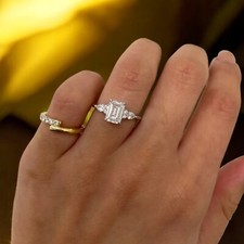 18k White Gold Wedding Ring 2 Ct Emerald Cut Diamond Lab Grown Certified IGI