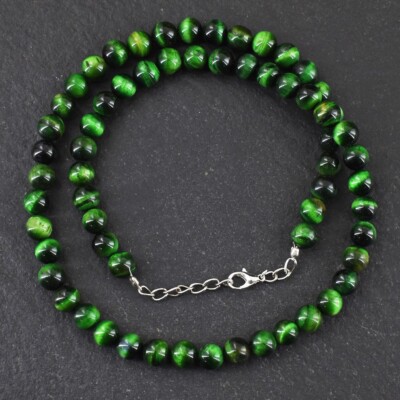 246.00 Cts Green Power Tiger Eye Single Strand Beaded Necklace VK 30  E584