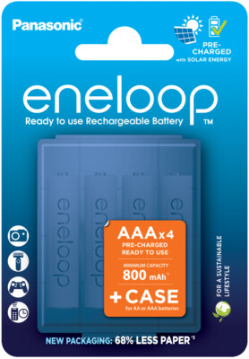 4x Micro AAA Eneloop AKKU Akkus Typ BK-4MCDE MADE IN JAPAN mit Aufbewahrung Box