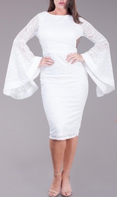 white tie front flare sleeve crochet lace bodycon dress white crochet dress long sleeve White Crochet Dress FF Swim Club-parroquiadesanalbertomagno.com