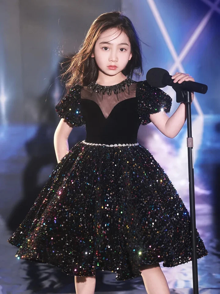 Черное вечернее платье девочки принцесса платье детей декламация костюм фортепиано - Изображение 2 из 4