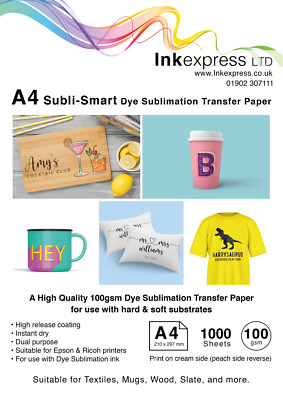 100 g/m² A4 Subli-Smart HR Sublimationspapier für harte + weiche Untergründe 1000 Blatt