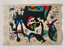 Joan Miro (Handmade) Drawing mixed media on paper signed & stamped