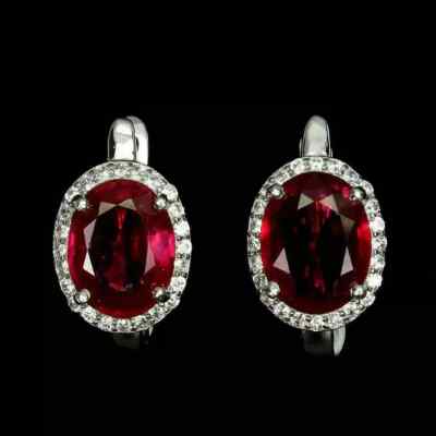 3Ct Lab Created Ruby Halo Wedding Women Stud Earrings 14K White Gold Finish