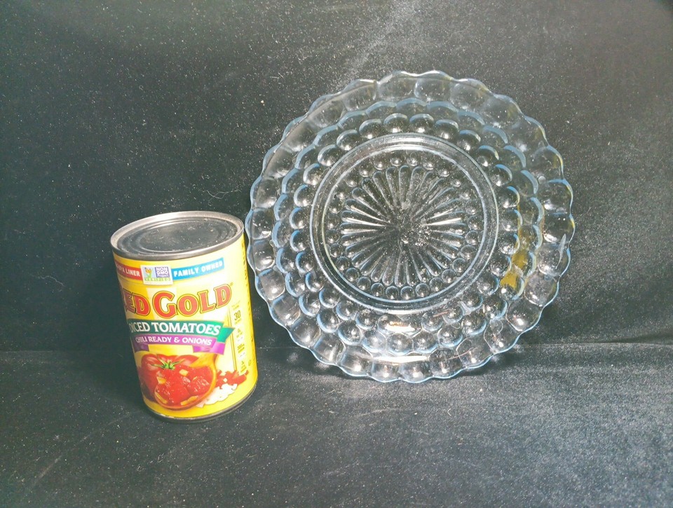 2 Anchor Hocking Bubble Pattern Light Blue Glass Soup Bowls 8"W Retro