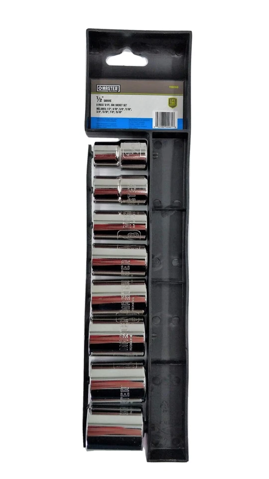 8-Piece 1/2" Drive Standard SAE Socket Set 12 PT, 9/16” – 15/16” Master Mechanic - Image 3 of 4