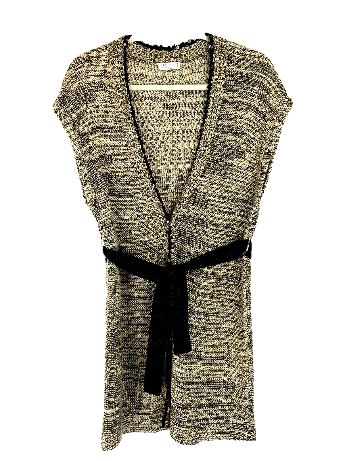 Brunello Cucinelli — Brunello Cucinelli Sequins Cardigan Women L/XL Beige Black Linen Silk Belted EXC