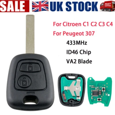 For Peugeot 107 Citroen C1 C2 C3 C4 Button Car Remote Key Fob 433MHz ID46 Chip