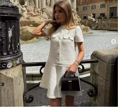 ZARA WOMAN SHORT TEXTURED TWEED DRESS ECRU WHITE 2875/447 2875/449