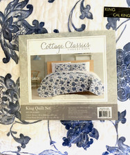 Brand New 3 Piece Blue / White King Quilt Set - Cottage Classics Collections