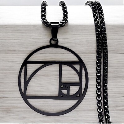 Fibonacci Spiral Necklace Black Stainless Steel Sacred Geometry