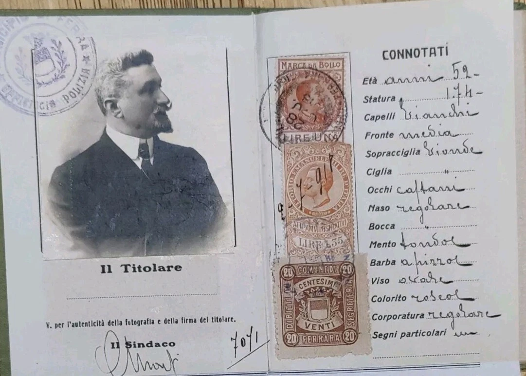 Italy passport 1918, nice photo & stamps ! Reisepass - Foto 1 di 1