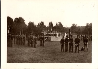 Vtg Found B&W Photo US Military 1930s Army Soldiers Outdoors Review Snapshot