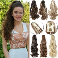 Long Real Thick Clip In As Human Hair Extensions Pony Tail Jaw Claw On Ponytail
