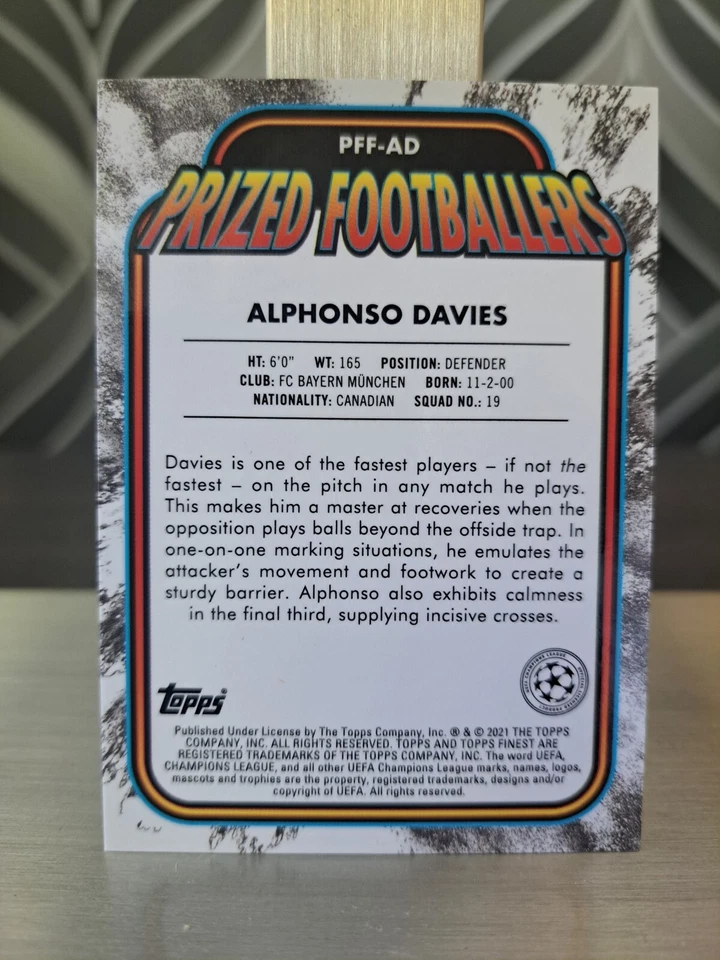 Alphonso Davies 2020-21 Topps Finest Prized Footballer YELLOW RED FUSION PFF-AD - Image 2 of 2
