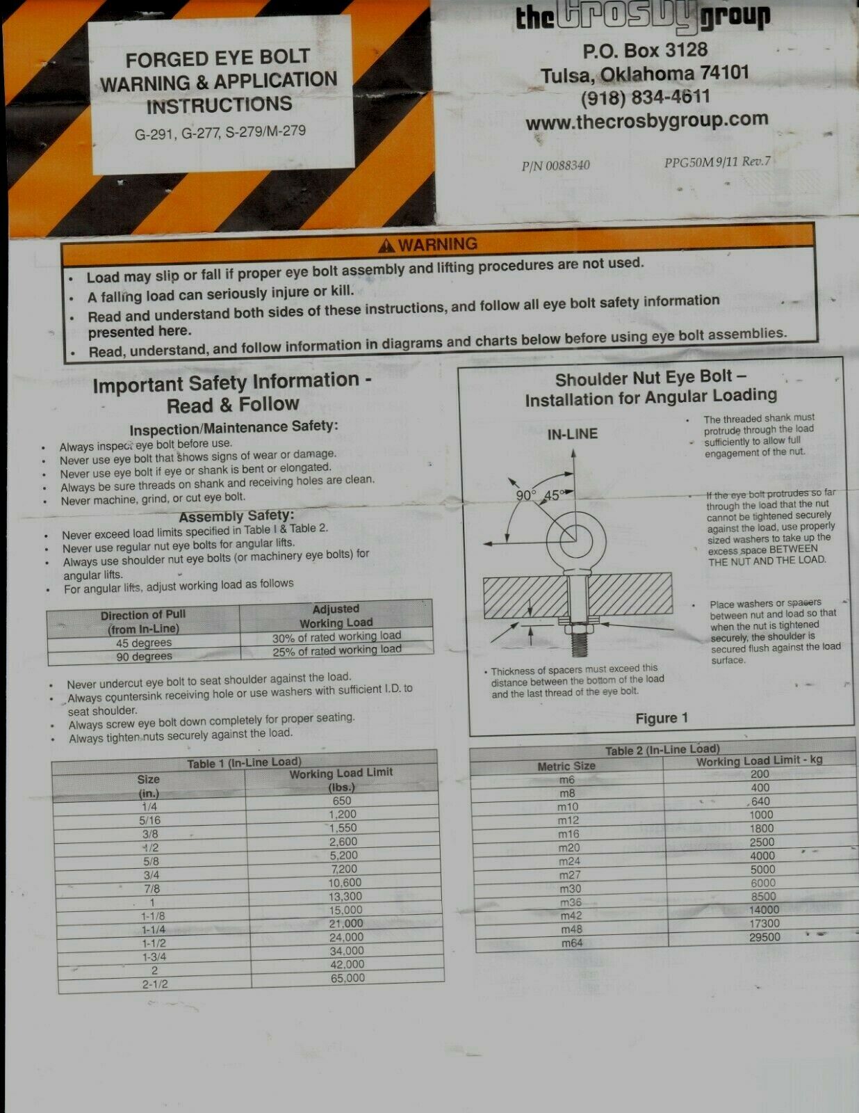 Crosby Eye Bolt Chart