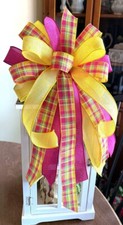 10 " Spring Summer Plaid HANDMADE BOW for WREATH, Swag Basket lantern 228-B rb