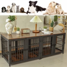 XXL Anti bite Dog Crate Pet Kennel wooden Cage with Moveable Divider for 2 Dogs