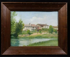 Old Oil View Of A River Landscape Signed Moreau Post-Impressionism France