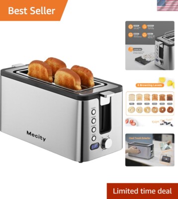 Stylish 1300W Stainless Steel Toaster with Extra Wide Slots & Warming Rack