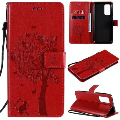 Xiaomi Mi 10T / 10T Pro PU Leder Case mit Tree & Cat Print, Halterung und