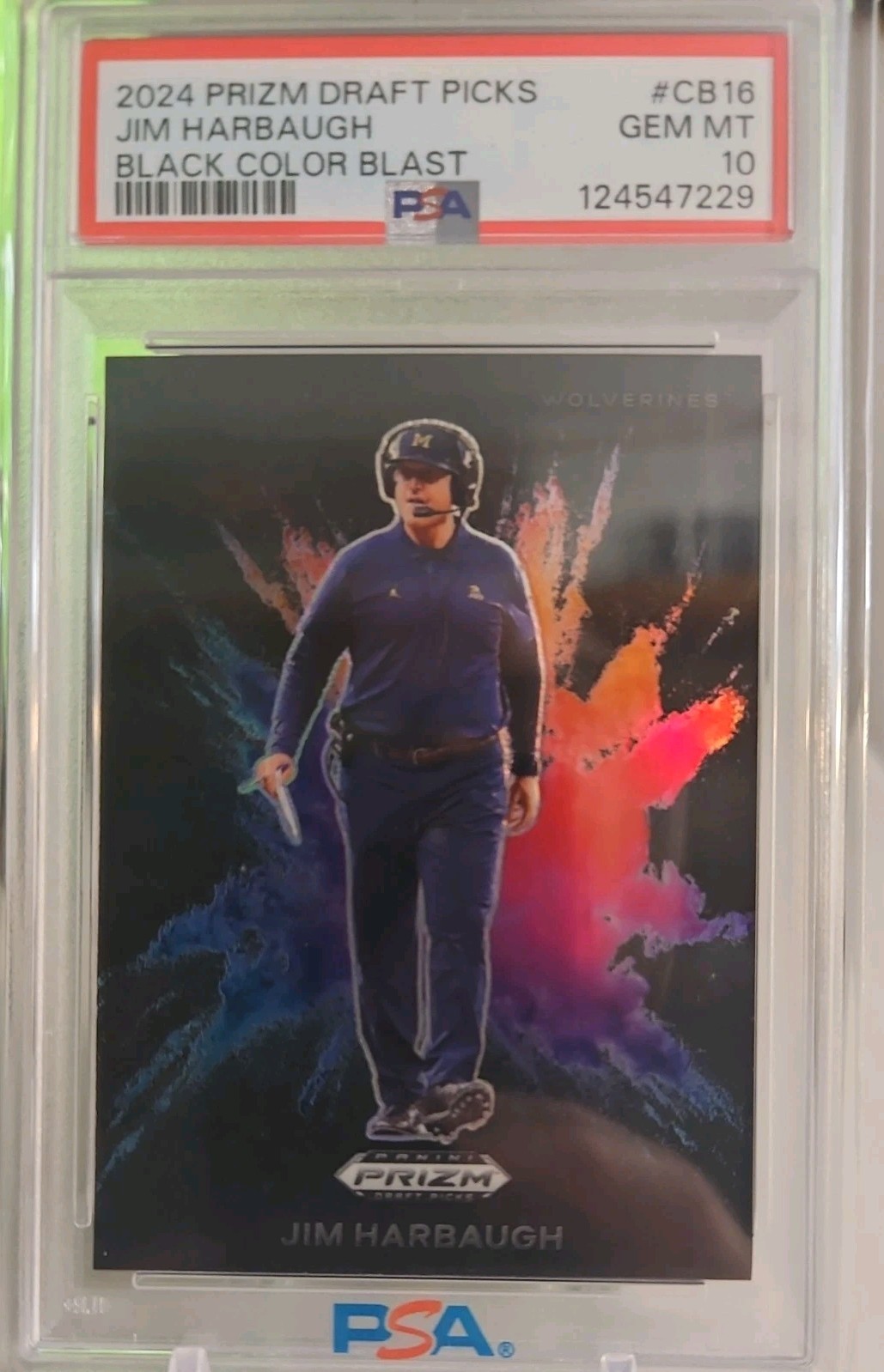 2024 Panini Prizm Draft Picks Jim Harbaugh Black Color Blast Case Hit PSA 10