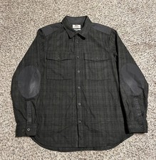 Fjallraven Flannel Ovik Mens Large Re Wool Shirt Elbow Patches Plaid Green Gorp