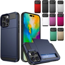 For iPhone 17 Pro Max 17 Pro Air Hybrid Slide Wallet Case with Card Holder Cover