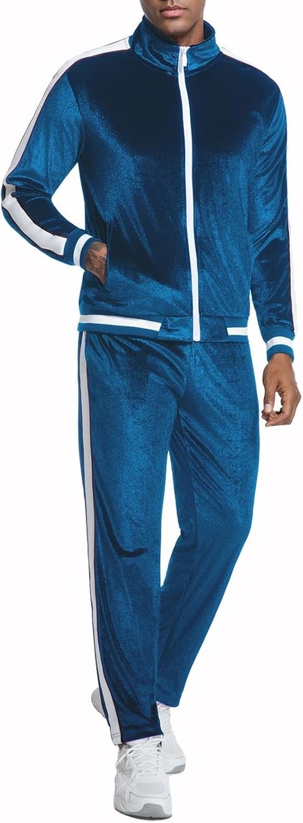Men's Velour Tracksuit 2PC Full Zip Jacket Pants Set Athletic Fit