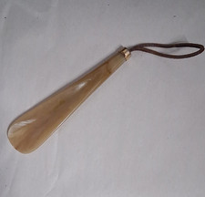 Vintage Natural Brown Horn Shoe Horn with Leather Strap and Loop, 6 Inch, 5 Inch