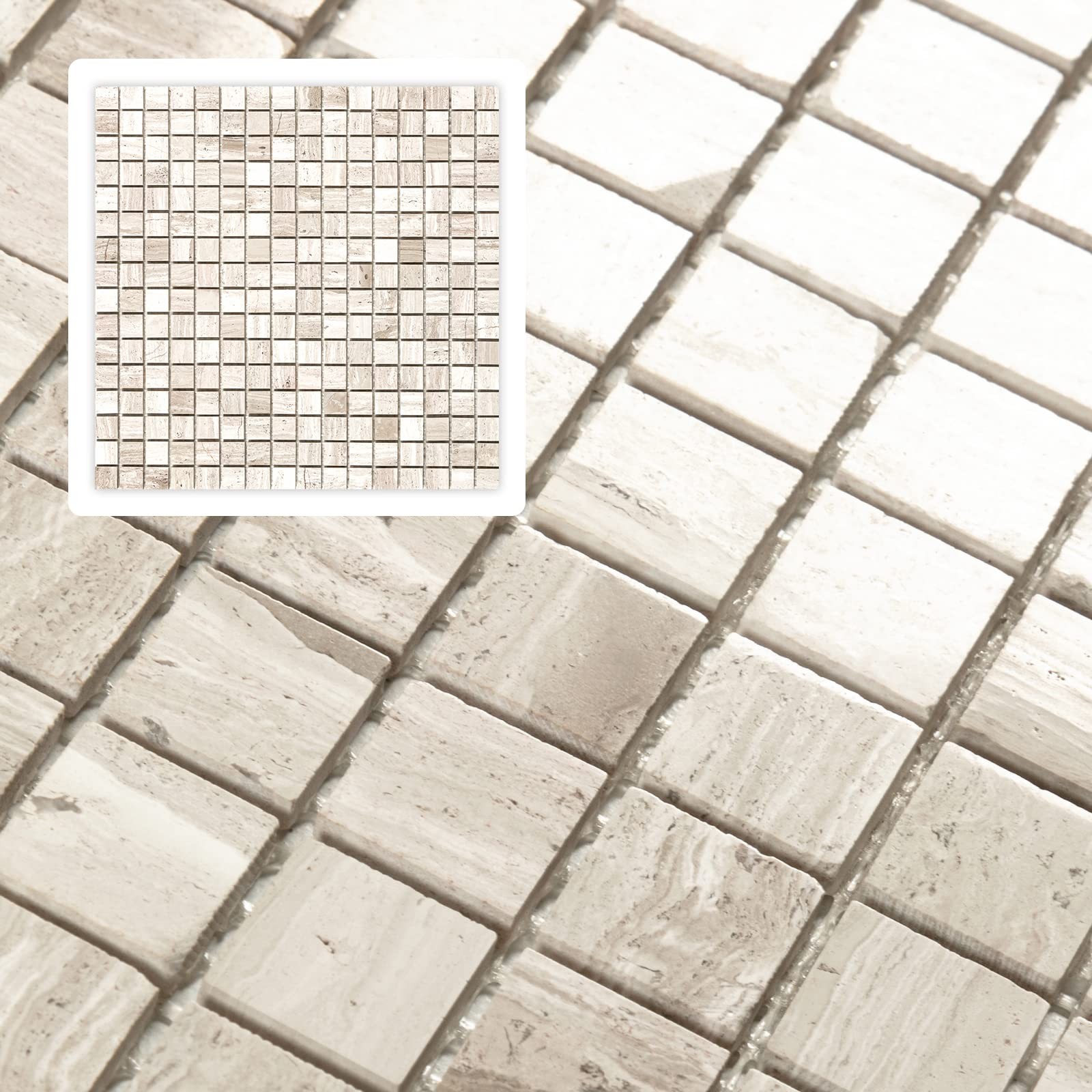 6 Sheets White Wood Grain Marble Square Mosaic Backsplash Tiles Polished Finish