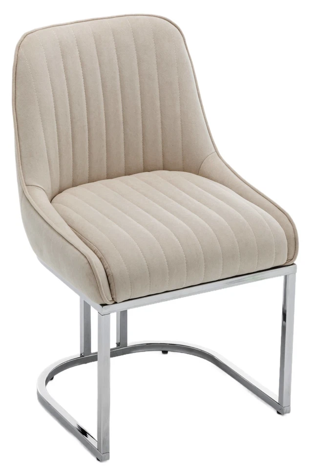 Set of 4 Beige Velvet Dining Chairs Bright Chrome base legs Velvet Upholstered - Image 4 of 4