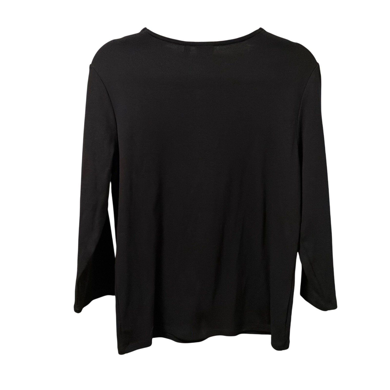 Rafaella Black V-Neck Top With Rhinestone Trim Long Sleeves Sz  L shirt. NWT