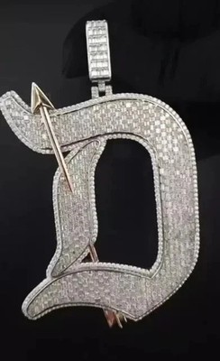 4Ct Baguette Cut Real Moissanite Initial Letter ''D'' Pendant 14KWhite Gold Plated