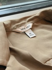 Nine West Beige Collared Shirt Dress XS Belted Button Pockets Short Sleeve