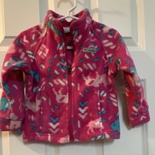 Columbia Girls Pink Fleece Full Zip Animal Print Jacket Pockets Size 2T