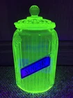 Depression Hocking 1930’s Uranium Vaseline Glass Large Canister With Lid 8½"