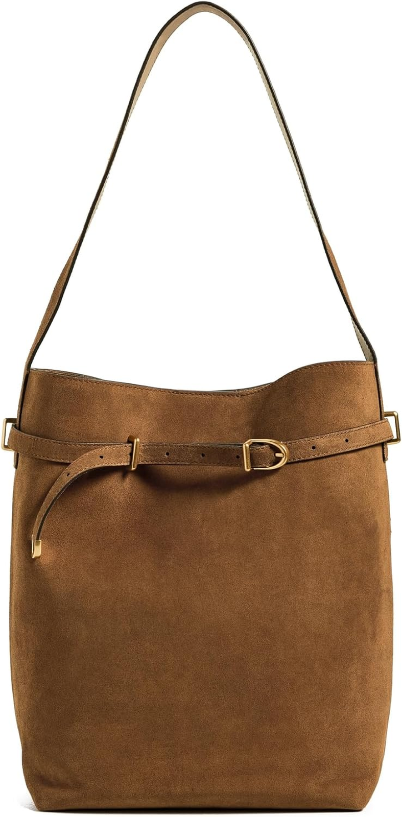 Chic Suede Belted Bucket Tote for Women - Stylish & Versatile Accessory