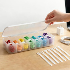 Cable Organizer Box with 7 Ties and Compartments for Home and Office White 