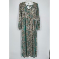Boohoo Women's Green Paisley Chiffon Long Sleeve Tanya Cage Maxi Dress Size 6