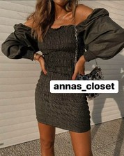 ZARA WAXED-EFFECT DRESS BLACK DRAPED NEW SIZE S REF. 0327/003