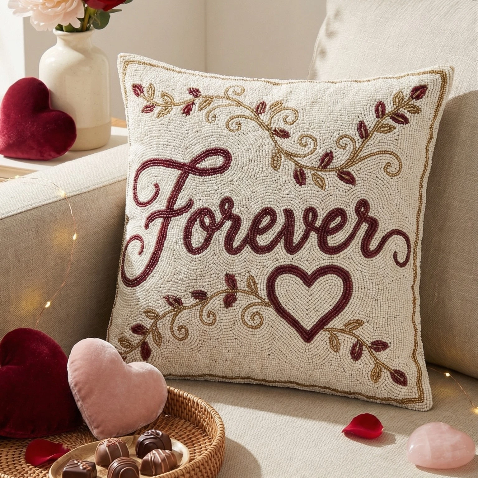 Romantic Forever Beaded Throw Pillow Cover - Wedding Anniversary Valentine Decor
Opens in a new wind