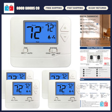 5 Pack Non-Programmable Digital Thermostat for 1 Heat/1 Cool Systems - White