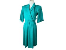 St. John Turquoise Knit Short Sleeve Wrap Dress Size 4 Made In USA
