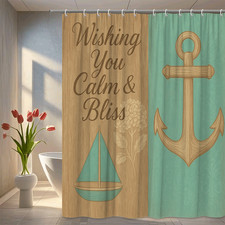 Nautical Shower Curtain - Calm Bliss Design with Anchor Sailboat
