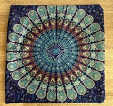 Indian Mandala Hippie Pillowcase Square Bohemian Cushion Blue Colors 17  X 17  