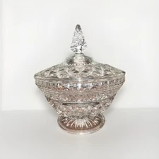 Anchor Hocking Wexford covered candy dish or compote dish Vintage Pressed Glass